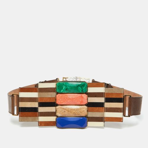 Brown Leather Mosaic Lapis Statement Belt 80CM - Fendi - Modalova