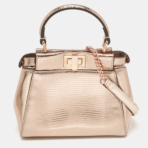 Rose Gold Lizard Patent Leather XS Iconic Peekaboo Top Handle Bag - Fendi - Modalova