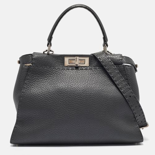 Dark Leather Medium Peekaboo Top Handle Bag - Fendi - Modalova