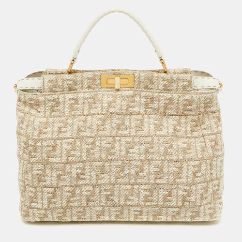 White Zucca Fabric and Leather Large Selleria Peekaboo Top Handle Bag - Fendi - Modalova