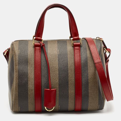 Tobacco Pequin Striped Coated Canvas and Leather Boston Bag - Fendi - Modalova