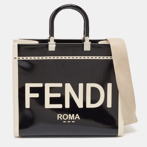 Off White Canvas and Patent Leather Medium Sunshine Shopper Tote - Fendi - Modalova