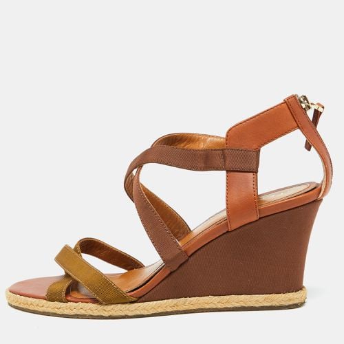 Leather and Fabric Criss Cross Wedge Sandals Size 37 - Fendi - Modalova