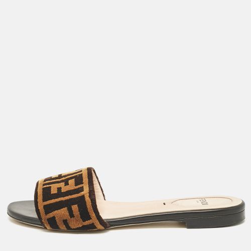 Black Zucca Velvet Flat Slides Size 35 - Fendi - Modalova