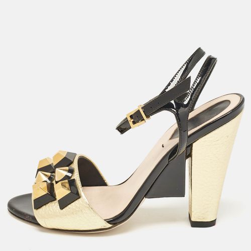 Black Leather and Patent Studded Ankle Strap Sandals Size 36 - Fendi - Modalova