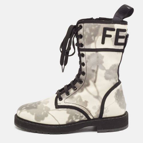 Two Tone Canvas Floral Print Logo Bi-Color Biker Boots Size 36 - Fendi - Modalova