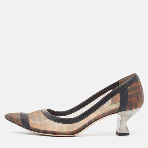 Brown/Black Zucca Mesh and Leather Colibri Pumps Size 38.5 - Fendi - Modalova