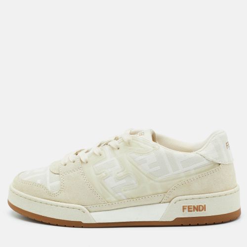 White/Beige Canvas and Suede Match Low Top Sneakers Size 37 - Fendi - Modalova