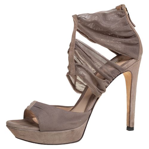 Lace and Suede Platform Sandals Size 37.5 - Fendi - Modalova