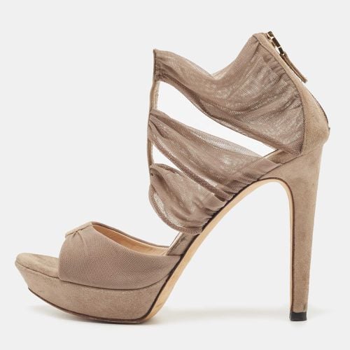 Beige Suede and Mesh Ankle Strap Sandals Size 36.5 - Fendi - Modalova