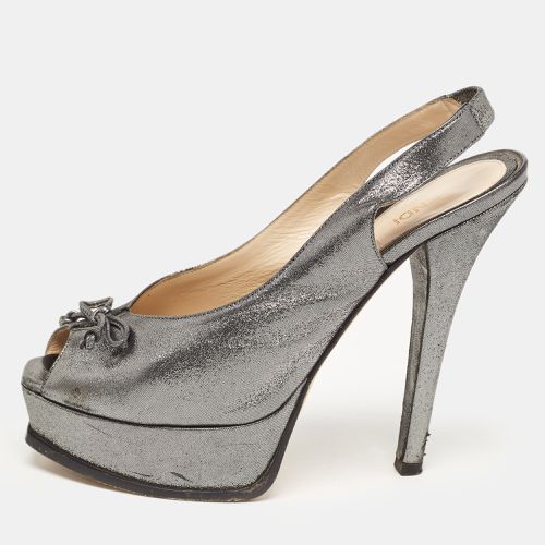 Grey Fabric sta Bow Peep Toe Slingback Platform Pumps Size 40 - Fendi - Modalova