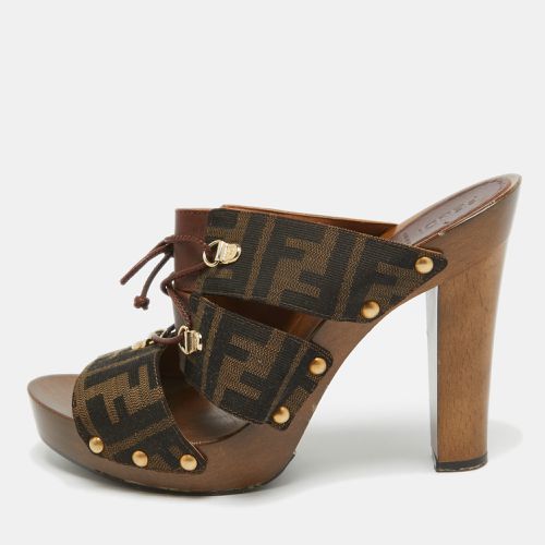 Zucca Canvas and Leather Strappy Platform Sandals Size 39.5 - Fendi - Modalova