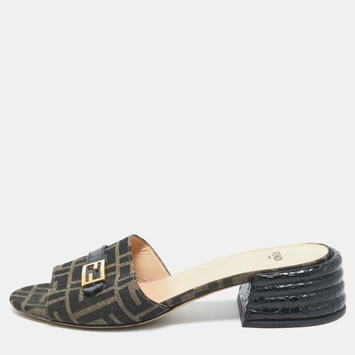 Zucca Canvas Block Heel Slide Sandals Size 39.5 - Fendi - Modalova