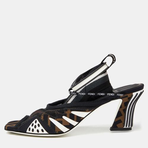 Brown/ Mesh and Zucca Fabric Ankle Strap Slingback Sandals Size 36 - Fendi - Modalova