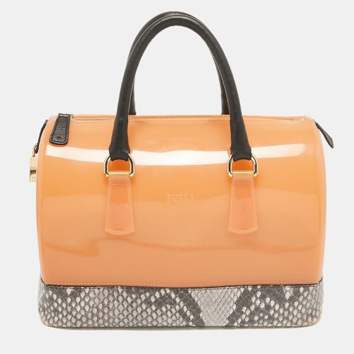 Grey Rubber and Python Print Leather Medium Candy Satchel - Furla - Modalova