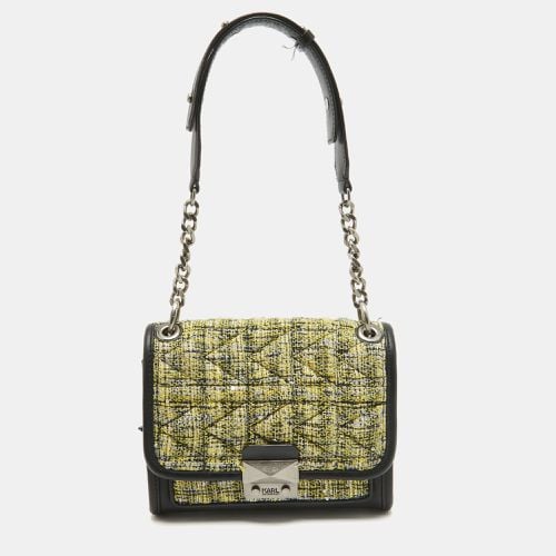 Yellow Tweed and Leather K/Kuilted Flap Shoulder Bag - Karl Lagerfeld - Modalova