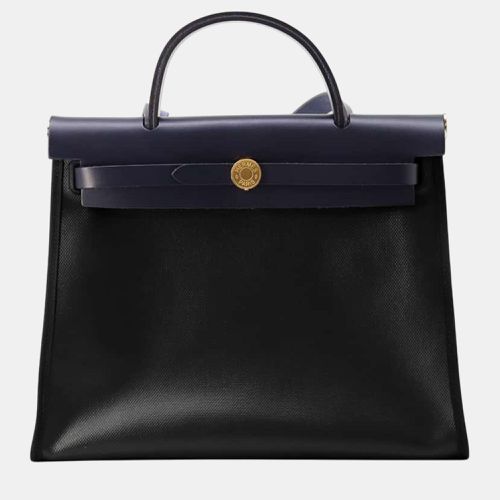 Herbag Zip Le Tourne /Blue Nuit Toile H Berline Vache Hunter Leather Size PM - Hermes - Modalova