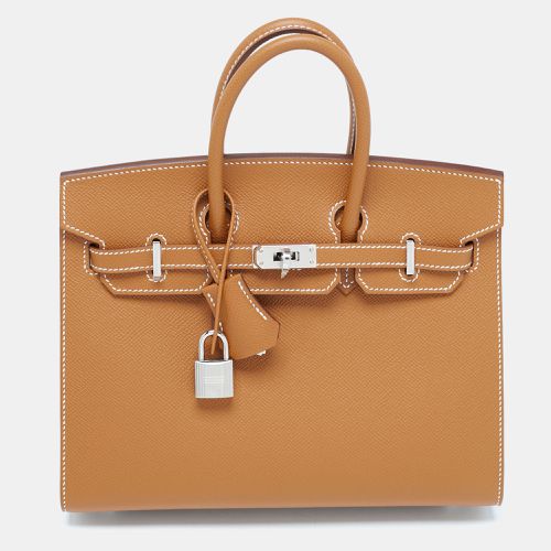 Gold Epsom Leather Palladium Finish Birkin Sellier 25 Bag - Hermes - Modalova