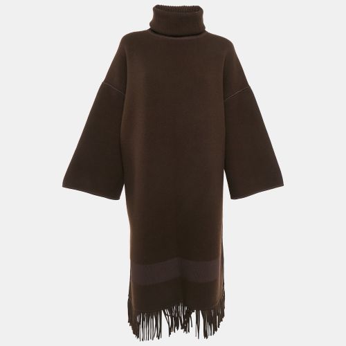 Wool Knit Fringed Turtle-Neck Poncho Coat M - Hermes - Modalova