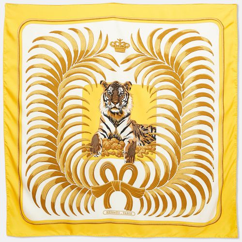 Hermès White/Gold Tiger Royal Print Silk Square Scarf - Hermes - Modalova