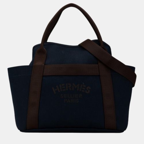 Canvas Leather Tote Bag Blue Canvas - Hermes - Modalova