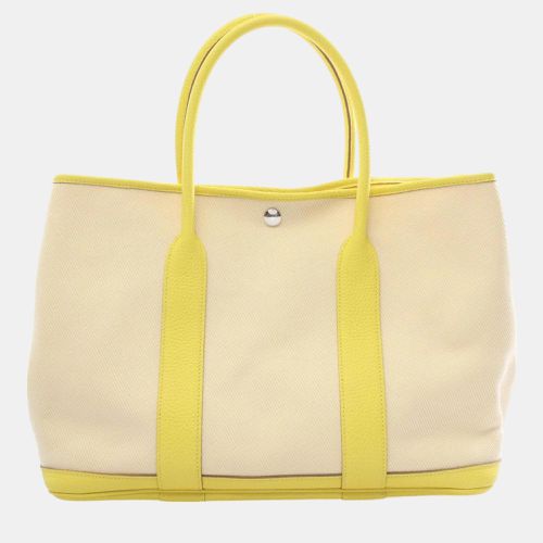 Yellow Leather Toile Officier Garden PM Lime Tote Bag - Hermes - Modalova