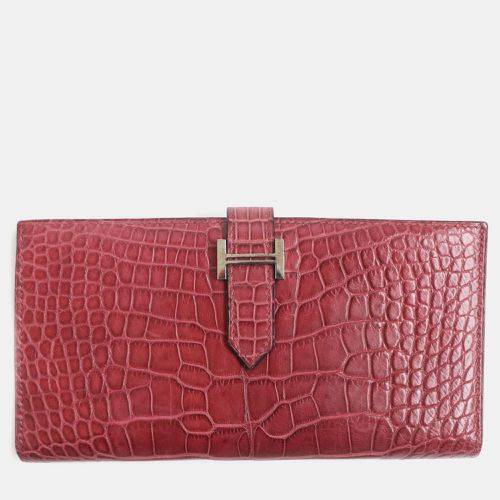 Bearn Alligator Leather Wallet Rouge Leather - Hermes - Modalova