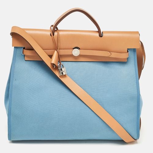 Bleu Azur/Natural Toile and Vache Hunter Herbag Zip 39 Bag - Hermes - Modalova