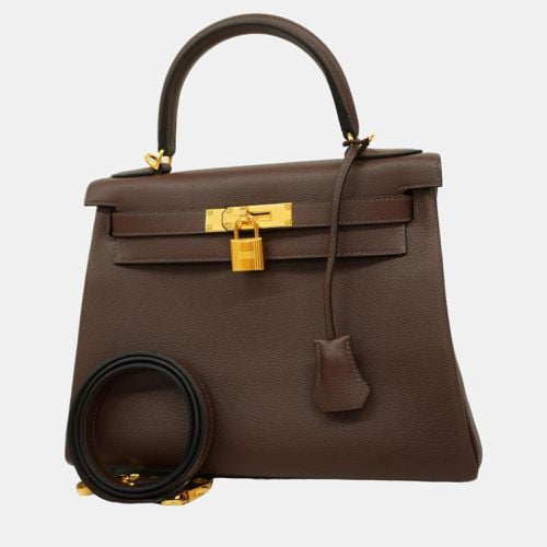 Taurillon Nobillo Cacao Kelly Stamped Handbag - Hermes - Modalova