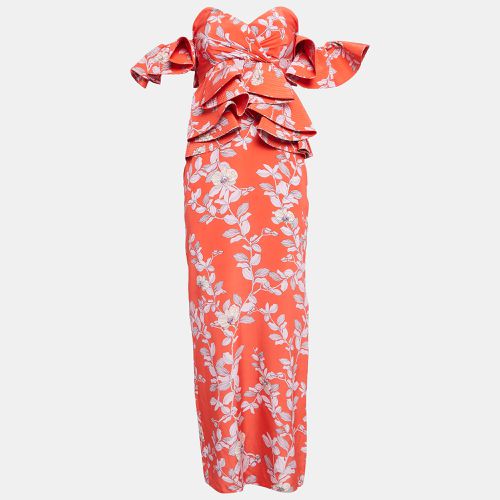 Red Bougainvillea Print Silk Off-Shoulder Maxi Dress M - Johanna Ortiz - Modalova