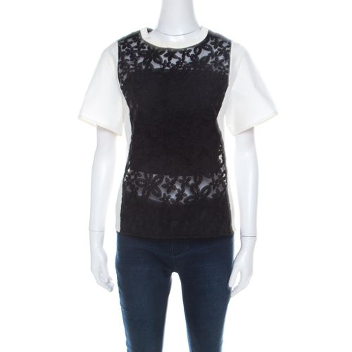 And White Leather Floral Lace Detail Jill Broderie Anglaise Top M - Joseph - Modalova