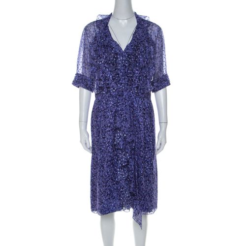 Silk Chiffon Printed Ruffle Short Dress L - Jason Wu - Modalova