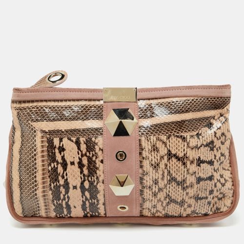 Beige Snakeskin and Suede Zulu Clutch - Jimmy Choo - Modalova