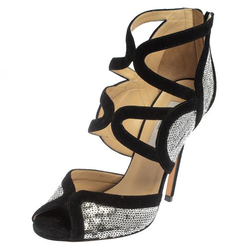 Silver/ Suede and Sequins Tempest Sandals Size 38.5 - Jimmy Choo - Modalova