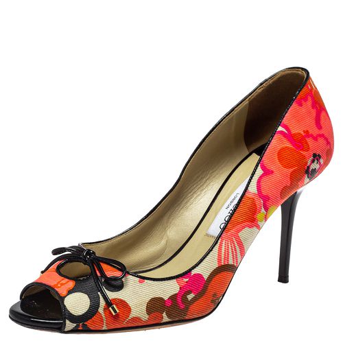 Floral Print Canvas Bow Peep Toe Pumps Size 40 - Jimmy Choo - Modalova