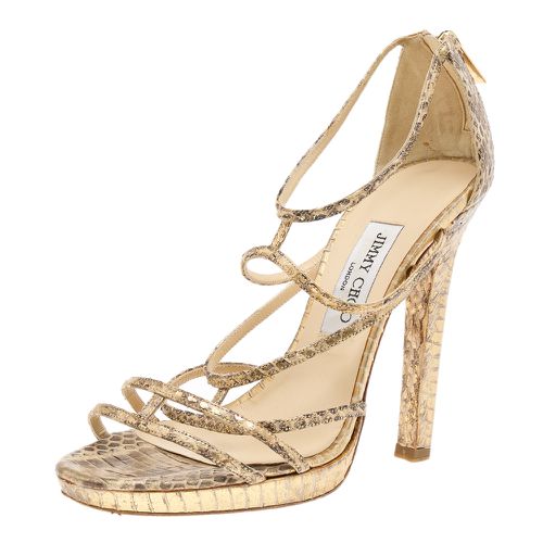 Gold/Beige Leather Strappy Sandals Size 39 - Jimmy Choo - Modalova