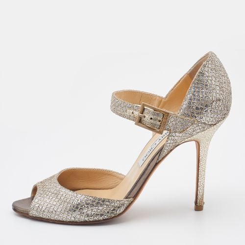 Gold Coarse Glitter Peep Toe Ankle Strap Sandals Size 38.5 - Jimmy Choo - Modalova