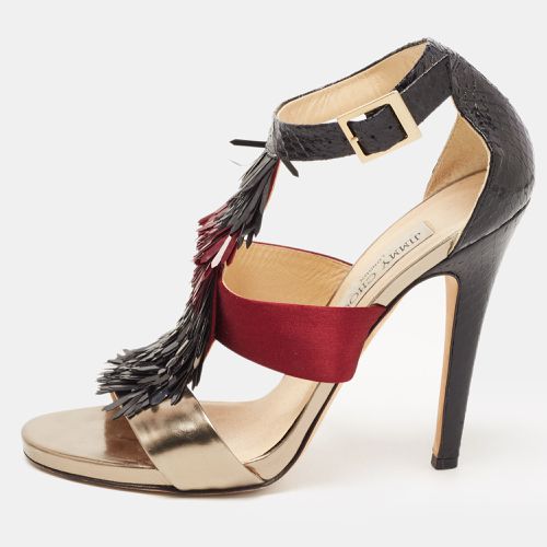 Tricolor Python, Satin and Leather Fedora Fringe Sandals Size 38.5 - Jimmy Choo - Modalova