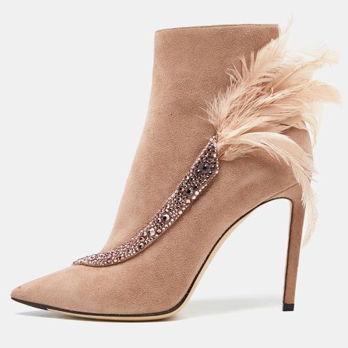 Pink Suede and Feather Crystal Embellished Ankle Boots Size 39 - Jimmy Choo - Modalova