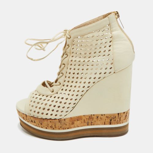 Off Perforated Leather Lace Up Cork Wedge Booties Size 37 - Jimmy Choo - Modalova