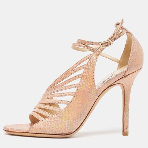 Gold Snakeskin Embossed Strappy Ankle Strap Sandals Size 36.5 - Jimmy Choo - Modalova