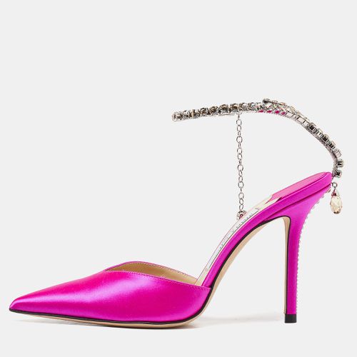 Fuchsia Satin Saeda Crystals Ankle Strap Pumps Size 38.5 - Jimmy Choo - Modalova