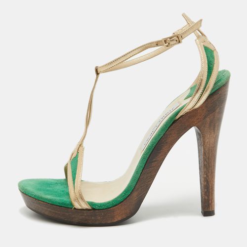 Green/ Suede and Leather T-Bar Ankle Strap Sandals Size 39 - Jimmy Choo - Modalova