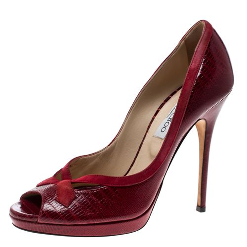 Embossed Lizard Patent Leather And Suede Trim Peep Toe Platform Pumps Size 40 - Jimmy Choo - Modalova