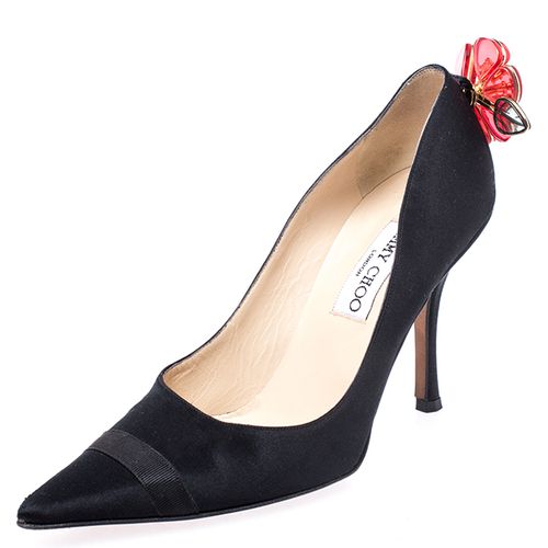 Satin Plastic Flower Clip Pointed Toe Pumps Size 37 - Jimmy Choo - Modalova