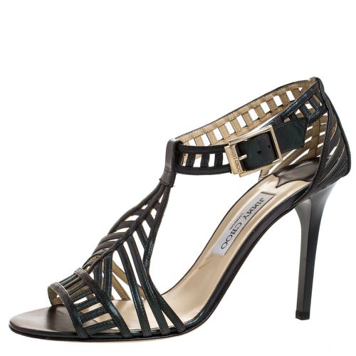 Metallic Dark Leather Cutout Open Toe Sandals Size 41 - Jimmy Choo - Modalova