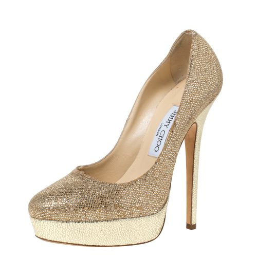 Glitter Fabric And Embossed Leather Eros Platform Pumps Size 38 - Jimmy Choo - Modalova