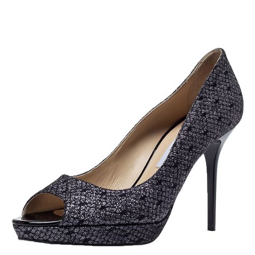 Black Lace Glitter Luna Peep Toe Platform Pumps Size 40 - Jimmy Choo - Modalova