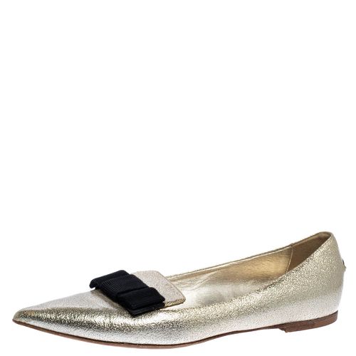 Gold Textured Leather Gala Bow Ballet Flats Size 37.5 - Jimmy Choo - Modalova