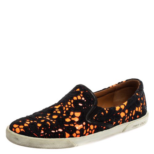 Neon Orange Lace and Patent Leather Demi Slip-On Sneakers Size 39.5 - Jimmy Choo - Modalova